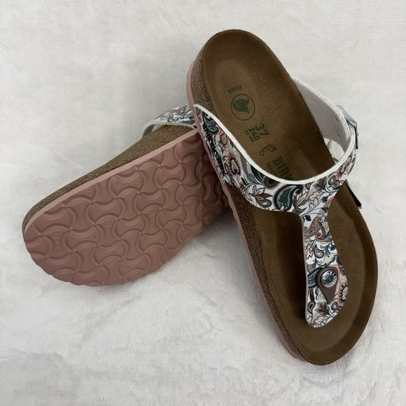 Birkenstock Shoes - Birkenstock Gizeh Sandals Women 37 Paisley Antique White Vegan Thong NWOB